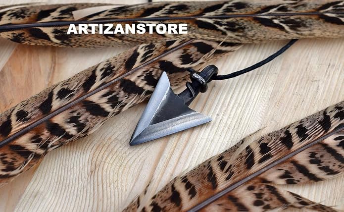 ARTIZANSTORE Forged Steel Trueshot Viking Arrowhead Pendant – Norse Warrior Necklace with Jewelry Cord