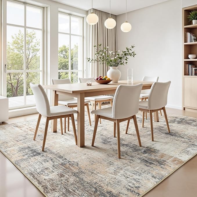Lofus 5x8 Area Rug for Living Room,Gold Abstract Rugs with Non-Slip Backing, Neutral Modern Washable Carpet for Bedroom Dining Room Home Office Nursery Indoor