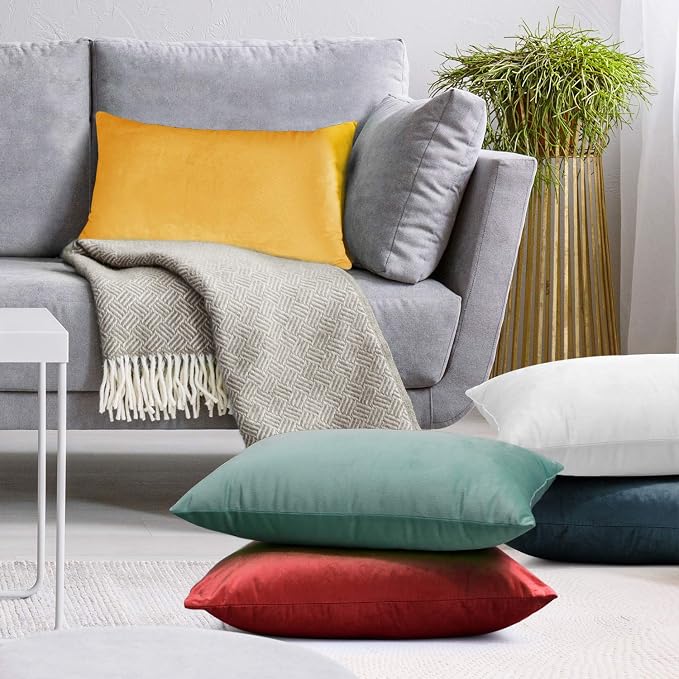 Nestl Throw Pillow Covers, Cozy Velvet Decorative Pillow Covers 12 x 20 Inches, Soft Solid Couch Pillow Covers for Sofa, Bed and Car, Set of 4 - Teal