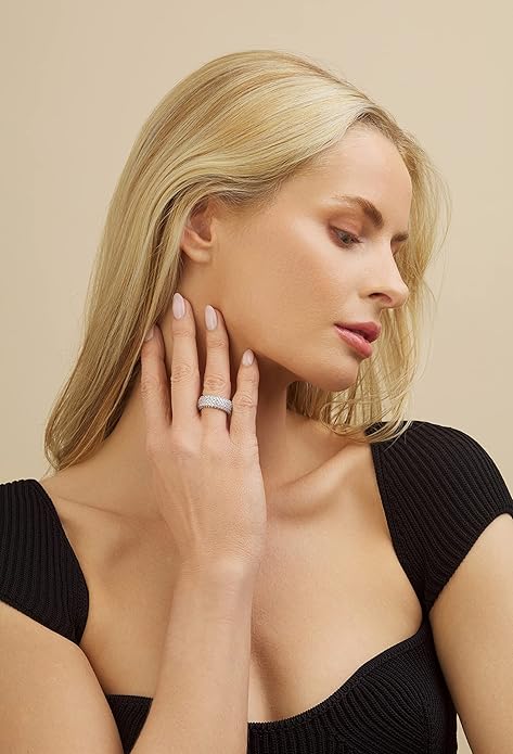 Barzel Women's Wide Eternity Ring Wedding Band - 18k White or Rose Gold Plated Wide Band Cubic Zirconia Eternity Ring