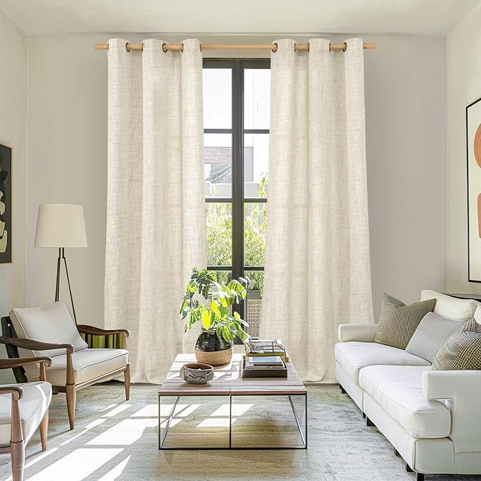 YoungsTex Linen Curtains 84 Inch Length for Living Room, Light Filtering Semi Sheer Window Drapes with Bronze Grommet Privacy for Bedroom Farmhouse Decorative, 42 x 84 Inch, 2 Panels