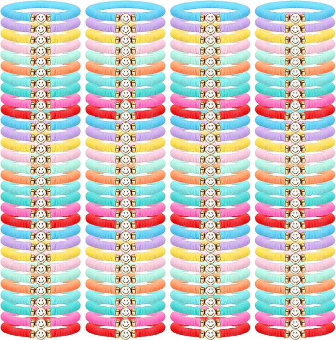 Equsion 100 Pcs Preppy Friendship Bracelets for Women Heishi Surfer Clay Stackable Bead Easter Boho Y2k Bracelets Gifts