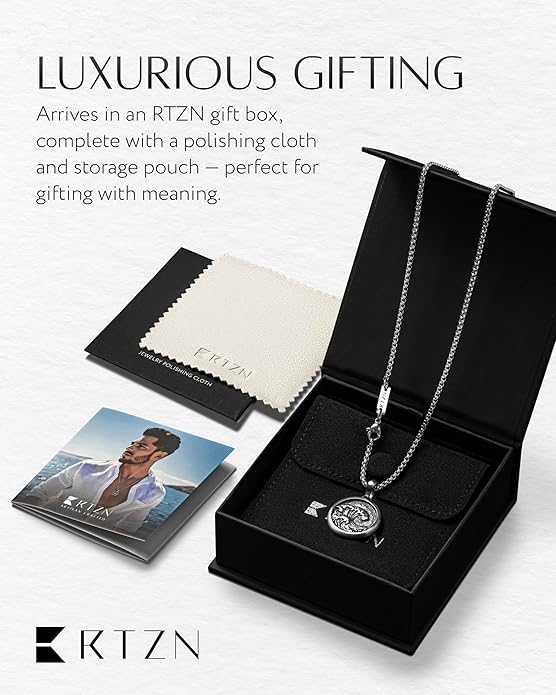 RTZN® Pendant Necklace for Men – Premium Stainless Steel Silver Pendant Necklace with 22" Chain – Waterproof & Non-Tarnish Small Pendants for Men – Bold Symbols of Strength & Legacy