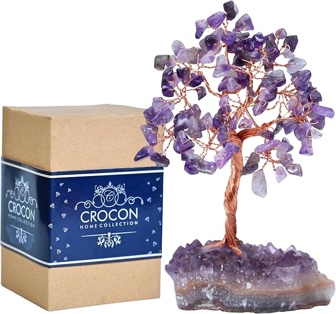 Crocon® Amethyst Crystals Tree with Cluster Base Tree of Life, Birthday Gifts for Women, Men Decor for Shelf, Sister Gift, Birthday Gifts for Mom, Cute Home Office Decor Purple Housewarming Present