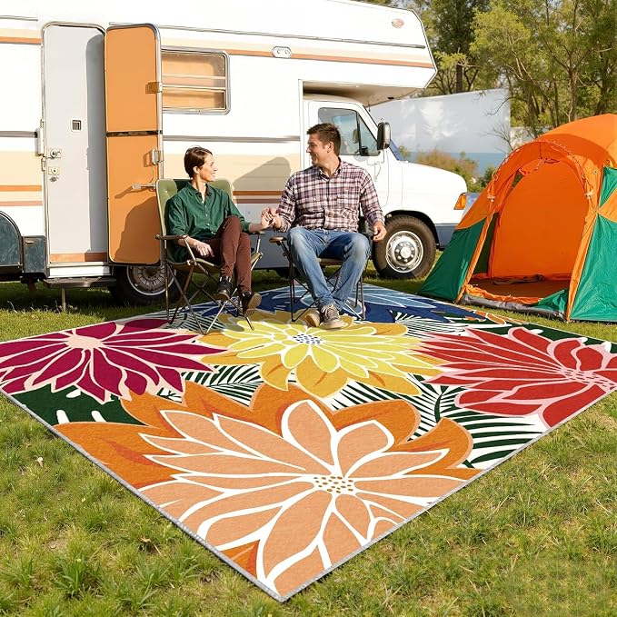 ZonLi Colorful Outdoor Rug 6x9Ft Waterproof Multicolored Indoor Area Rug Washable Outdoor Patio Rugs Tropical Floral Non Slip Outdoor Carpet for Living Room, Pool,Backyard,Deck,Camping