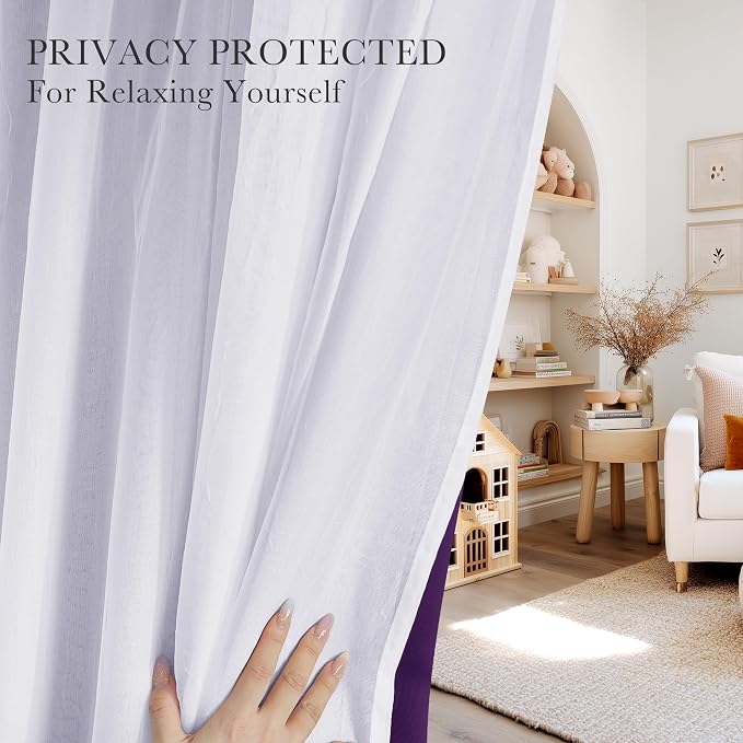 PONY DANCE Bedroom Curtains Purple - Mix & Match Room Darkening Curtains with White Crushed Sheer Voile, 52" Wide and 63" Long, Royal Purple, 2 Panels