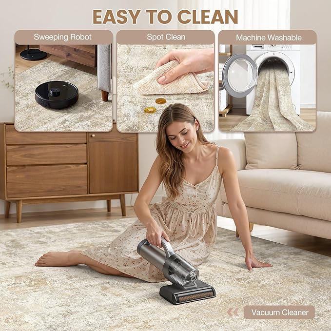 cotiled 10x14 Area Rug Abstract Soft Non Slip Washable Rugs for Living Room | Stain Resistant, Robot Vacuum & Pet Friendly, Low-pile, For Living Room, Bedroom, Dining Table, Nursery Beige