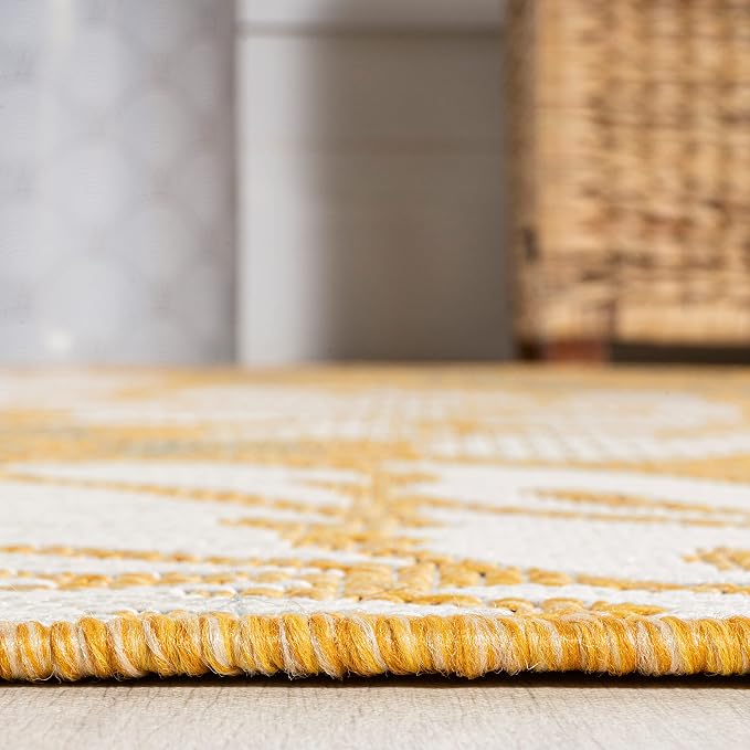 JONATHAN Y Floral Textured Weave Indoor Outdoor Runner Rug 2X8 Yellow/Cream, Zinnia Modern for Backyard, Patio, Porch, Easy-Cleaning, High Traffic, Pet-Friendly, Non-Shedding (SMB110G-28)