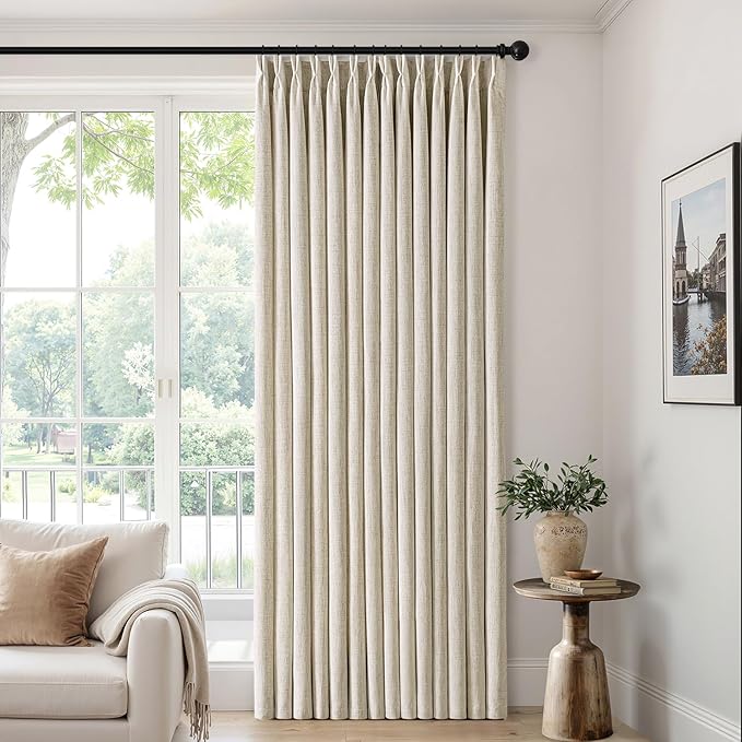 MIULEE Pinch Pleated Thick Linen Curtains 96 Inch 4 Panels Set Back Tab Memory Trained Pinch Pleat Semi Sheer Light Filtering Privacy Curtain Let Light in Window Drapes for Living Room Bedroom Oatmeal