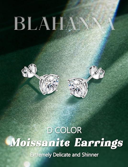 Moissanite Stud Earrings 18K White Gold Plated Brilliant Round Cut Solid 925 Sterling Silver Hypoallergenic Dainty Moissanite Jewelry for Sensitive Ear D Color VVS1 Clarity for Women Men 0.8CT-3CT