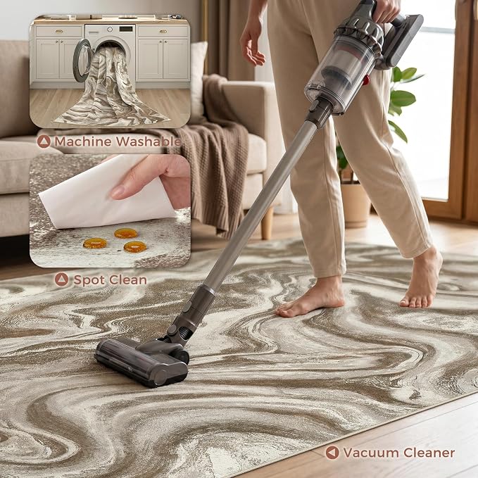 DMOYEST Living Room Area Rugs-6x9 Abstract Large Soft Indoor Washable Rug Neutral Modern Low Pile Carpet for Bedroom Dining Room Farmhouse Home Office-Sand Brown