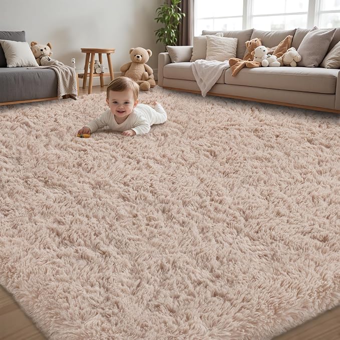 6x9 Area Rug for Living Room:Ultra Soft Fluffy Shag Beige Rugs,Large Fuzzy Plush Indoor Non Slip Carpet Washable Rug for Bedroom Kids Nursery Office Dorm Modern Decor(Beige 6'x9')