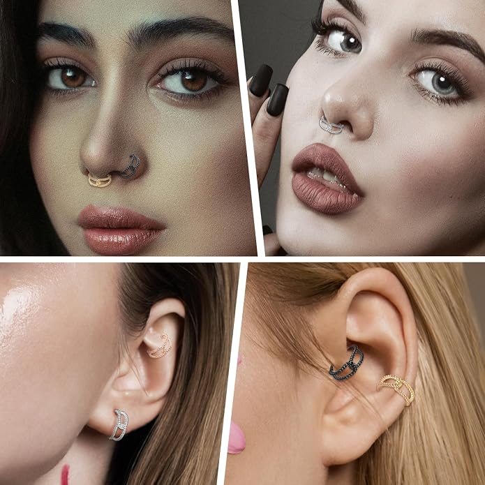 316L Surgical Steel Septum Clicker Ring Nose Ring Hoop Sleeper Hoop Earring Helix Rook Conch Cartilage Daith Tragus Earrings Lobe Nose Piercing Jewelry for Women