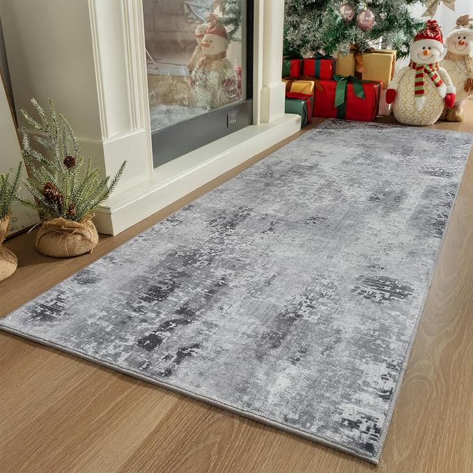 Kelarea Washable Runner Rug, 2x6 Grey Kitchen Rugs Runner with Rubber Backing, Abstract Non-Slip Carpet Runners for Hallways, Kitchen, Bedroom, Laundry, Entrance