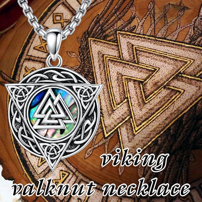 Viking Necklace for Men S925 Sterling Silver Odin/Troll Cross/Compass/Raven/Valknut/Axe Rune Amulet Necklace Norse Jewelry for Christmas Birthday