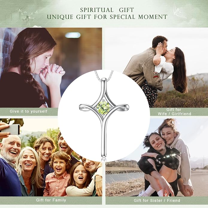 TOUPOP Cross Necklace for Women 925 Sterling Silver Birthstone Cross Pendant Fine Jewelry Anniversary Birthday Mothers Day Gifts for Mom Wife Her