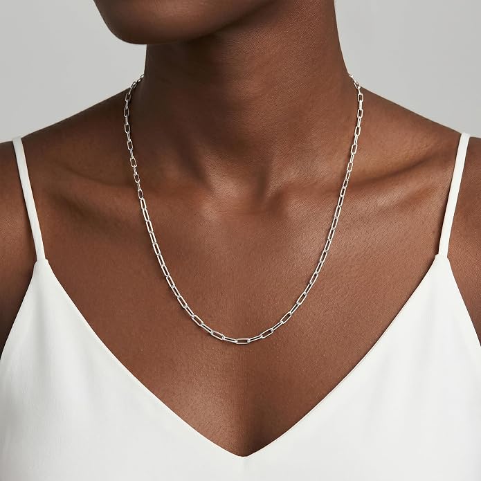 S925 Sterling Silver Necklace for Women, 4mm Sterling Silver Paperclip Chain Necklace Thick Sturdy Colourfast Necklaces Jewelry for Women 16/18/20/22 Inch