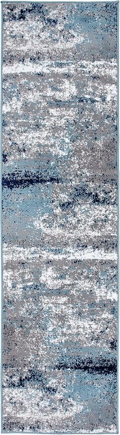 Rugshop Watercolor Distressed Modern Bohemian Runner Rug Blue 2'7" x 8'