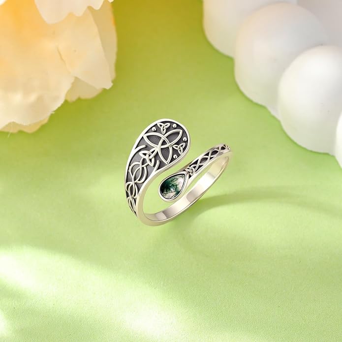 SNOWELLE Turquoise Spoon Rings S925 Sterling Silver Turquoise Adjustable Ring Jewelry Gift for Women Men