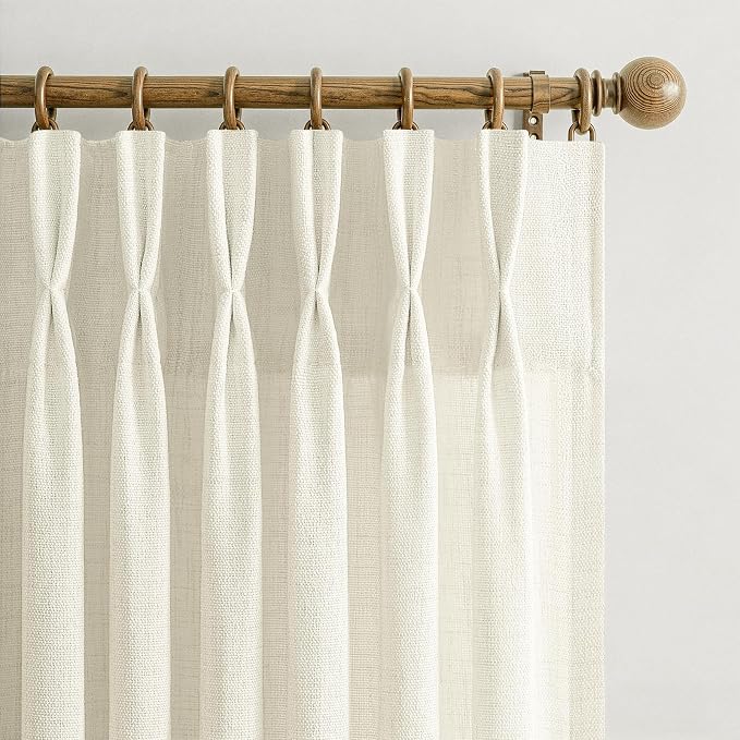 Pleated 120 Inch Extra Long Cream Linen Sheer Living Room Luxury Curtains