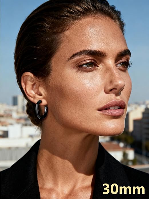 Bestyle 5mm Thick Gold Hoop Earrings Hypoallergenic Hoops for Sensitive Ears Trendy Lightweight Chunky Earrings for Women 30/40/60/80mm