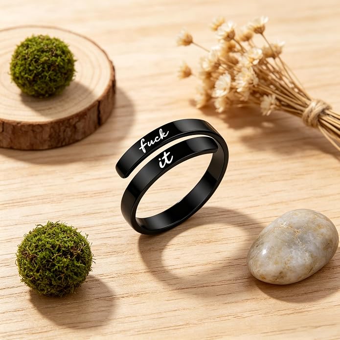 I Fcking Love You Ring, Stainless Steel Engraved Inspirational Words Heart Open Adults Women Vintage Promise Rings Lover Wife Jewelry