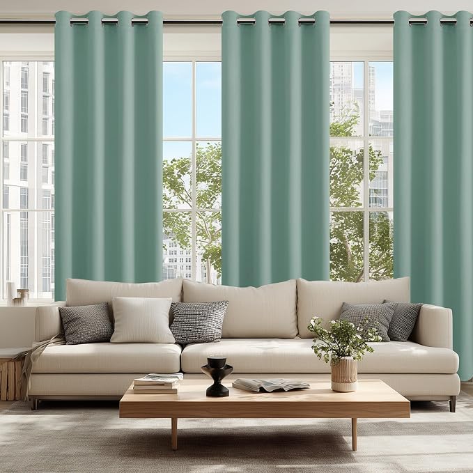 Hiasan Blackout Curtains for Bedroom, 52 x 84 Inches Long - Thermal Insulated & Light Blocking Window Curtains for Living Room, 2 Drape Panels Sewn with Tiebacks, Sage Green