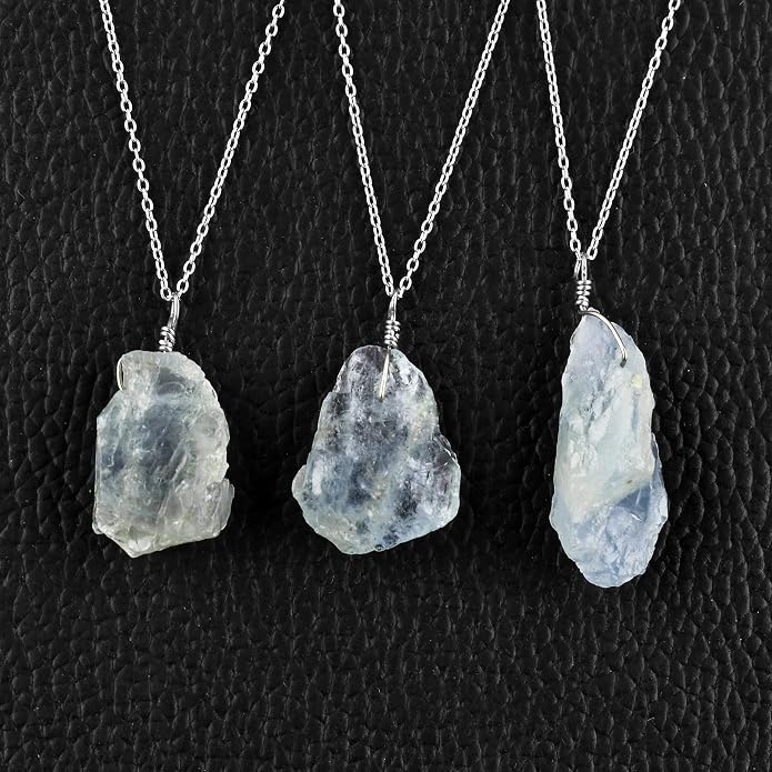 Raw Gemstone Dainty Pendant Necklace for Women, Trendy Healing Chakra Crystal, Birthstone Handmade 925 Sterling Silver Adjustable 18 inch Chain Jewelry, Birthday Gifts