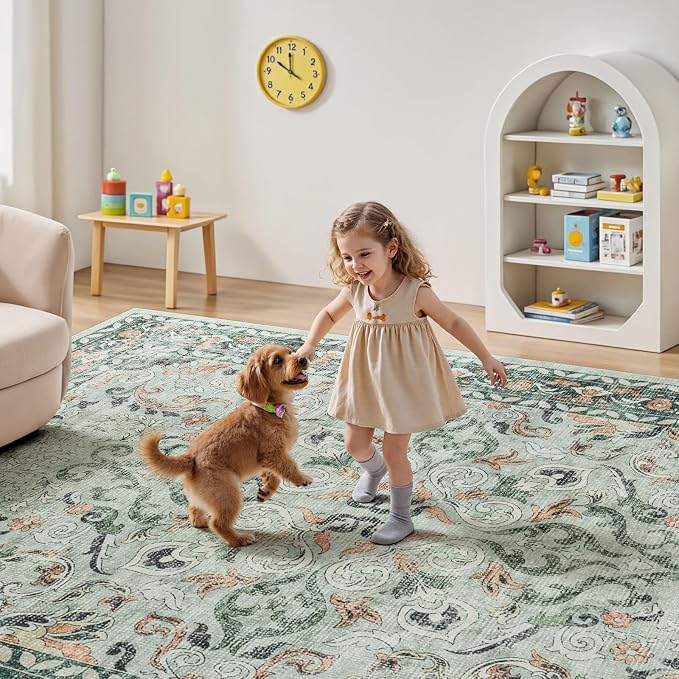 Lofus 8x10 Area Rug for Living Room,Sage Green Washable Area Rugs with Non-Slip Backing,Soft Boho Carpets for Bedroom Dining Room Home Office Indoor Nursery