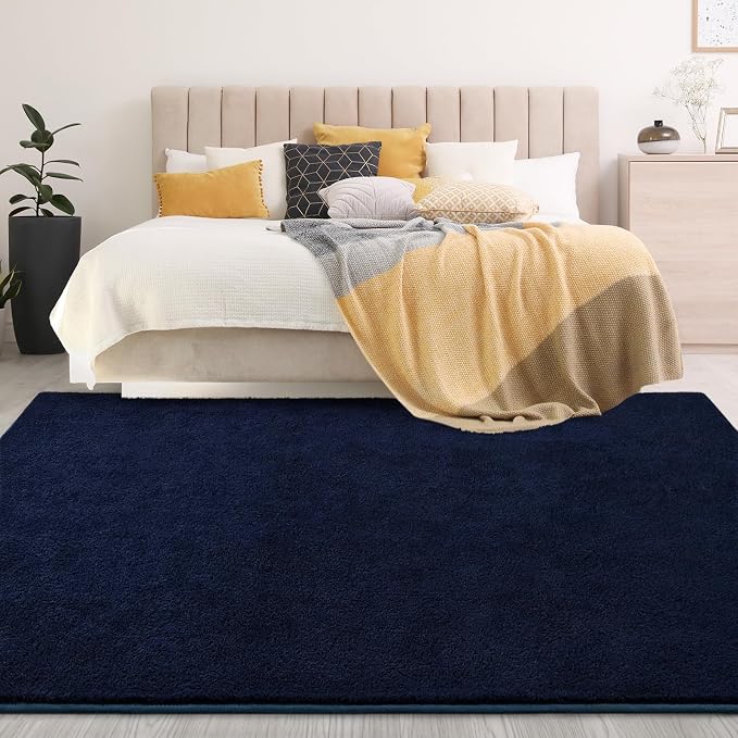 Gifeas Large Ultra Soft Modern Area Rugs for Living Room Bedroom, 7x10 Feet Navy Blue Thickened Memory Foam Indoor Solid Minimalist Carpets, Non-Slip Comfy Rug for Boys Girls Nursery Room Home Decor