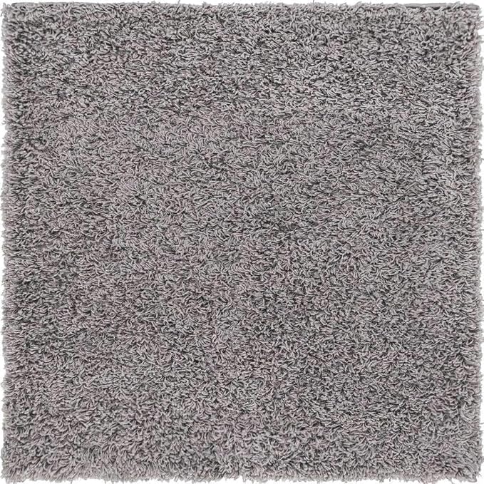 Unique Loom Solid Shag Collection Area Rug (3' 3" Square, Cloud Gray)