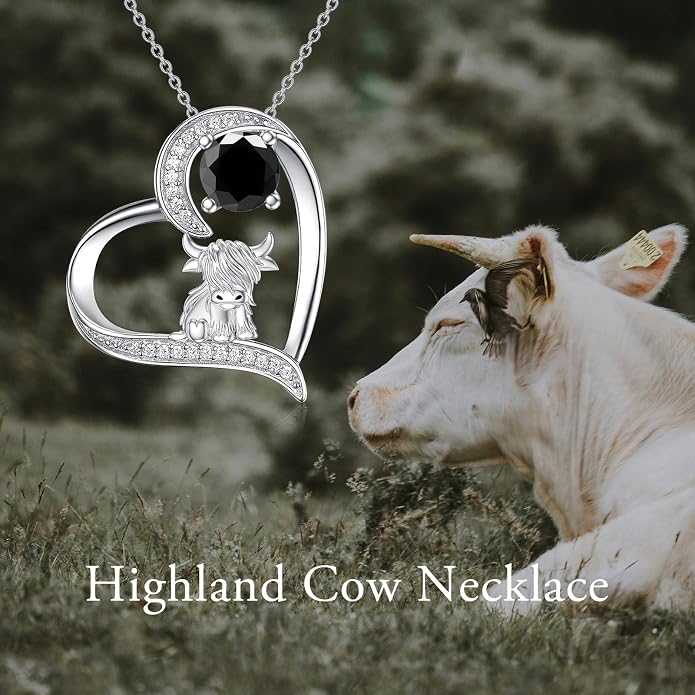 Highland Cow Gifts for Women 925 Sterling Silver Highland Cow Birthstone Necklace Fluffy Cow Jewelry Gifts Birthday Christmas