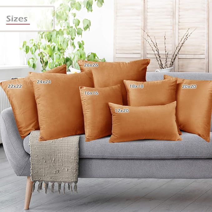 Nestl Throw Euro Pillow Covers, Cozy Velvet Decorative Pillow Covers 26x26 Inches, Soft Solid Couch Pillow Case for Sofa, Bed and Car, Set of 4 - Rust Orange Brown
