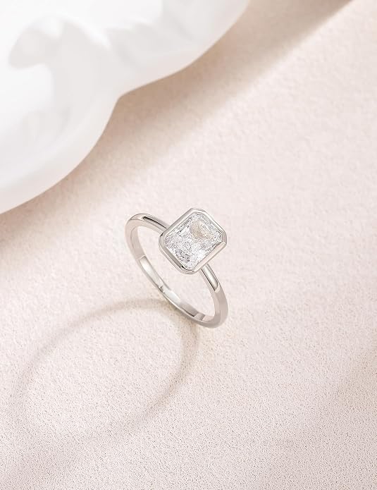 EAMTI 3CT Engagement Rings for Women Radiant Cut CZ Solitaire Promise Wedding Bands Travel Bezel Ring Size 4-10