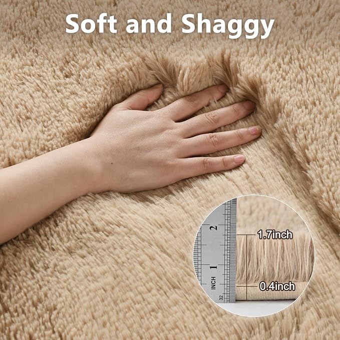 Large Shaggy 6x9 Area Rugs for Living Room Decor, Non-Slip Rugs for Bedroom Kids Playroom Dorm Room, High Pile Ultra Soft Carpet, Beige