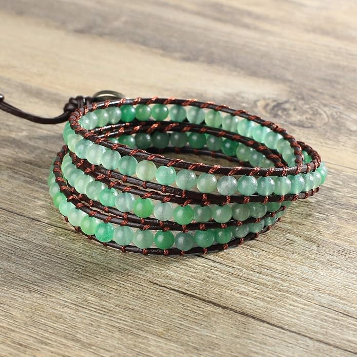 KELITCH Women 3 Wrap Leather Bracelet Agate Beaded Bracelet Handmade Fashion Bangle Bracelet
