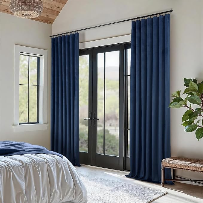 Dark Blue Velvet Curtains 96 Inch Long 2 Panels for Boys Bedroom Luxury Thick Thermal Insulated Curtain for Summer Heat Blocking Light Navy Blue Drape for Living Room Divider Nautical Space 8ft Length