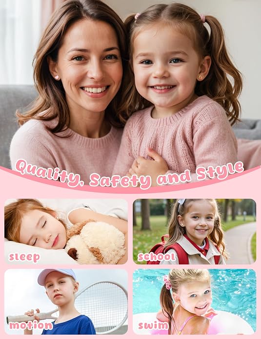 Florideco Hypoallergenic Earrings for Women 316 Surgical Steel Earrings for Sensitive Ears Cute Small Daisy Hoop Earring Heart Flower Strawberry Rainbow Flat Back Earring Sets