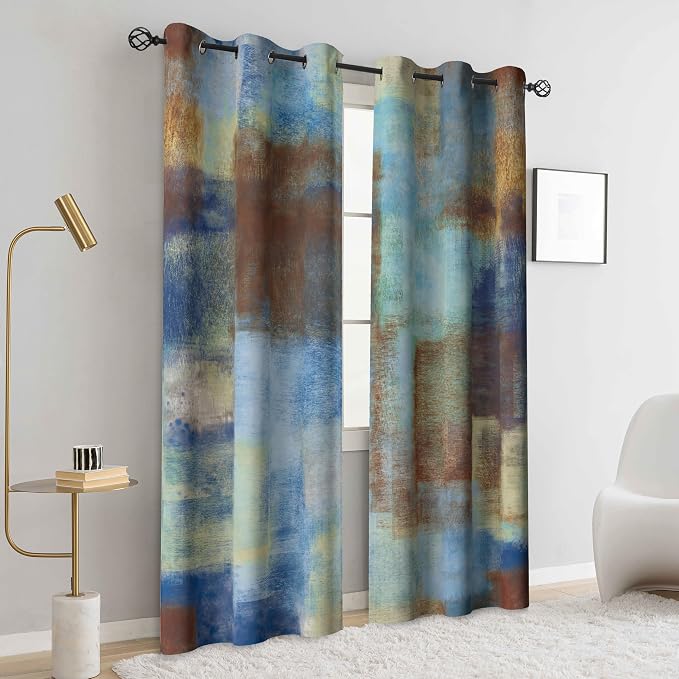 Asuexpect Abstract Curtains 2 Panels Abstract Rust Curtain Room Darkening Grommet Window Treatments Modern Decorative for Bedroom Living Room, 42x72 Inches, Blue Rust