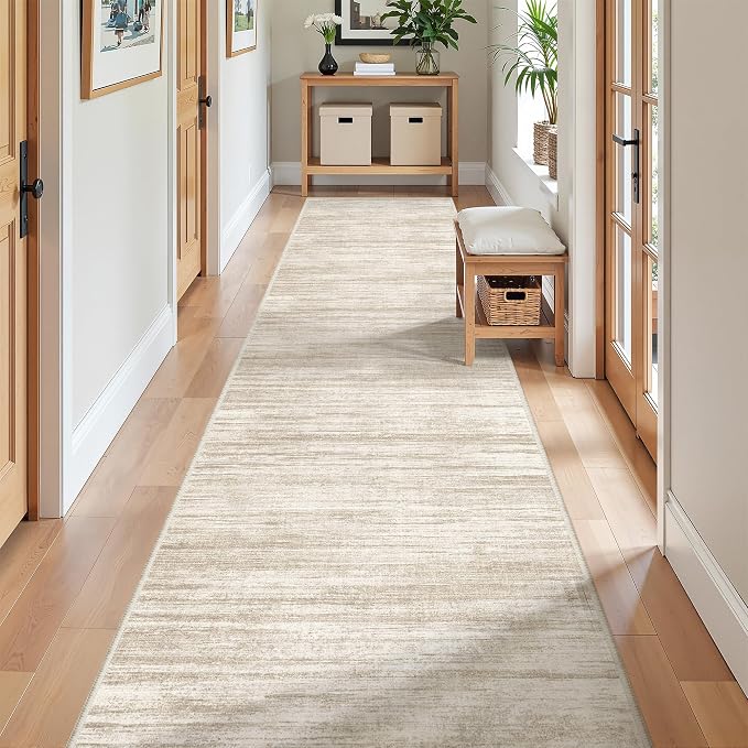2x10 Runner Rug Non Slip,Washable Hallway Runner Rug,Brown | Long Neutral Rugs for Kitchen,Entryway,Bedroom,Bathroom,Laundry Room,Thin,Soft Runner Rug,Stain Resistant Indoor Carpet