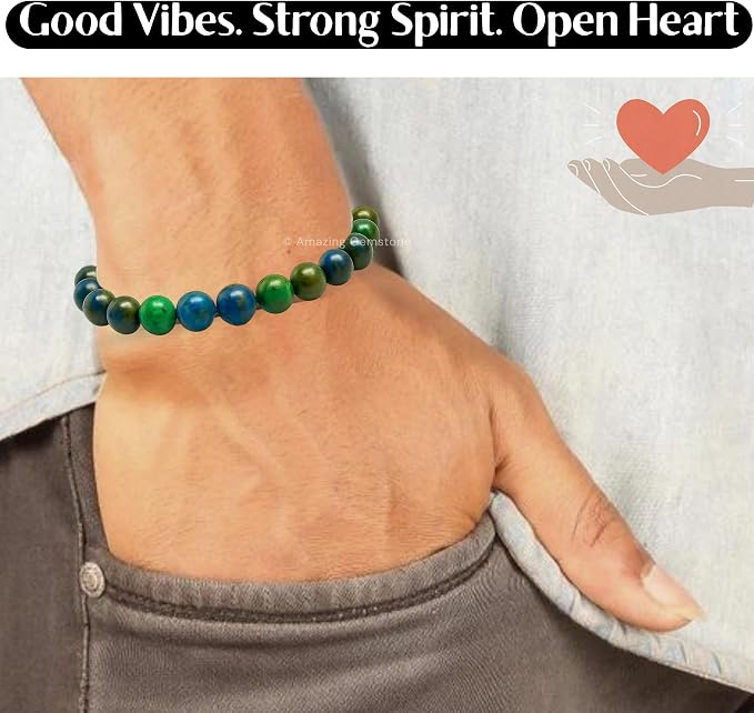 Amazing Gemstone Azurite Bracelet for Women Men's Gifts - Protection Healing Crystal Bracelet - 8mm Gemstone Beaded Adjustable Bracelet Pulseras para Hombres Mujer Stocking Stuffers