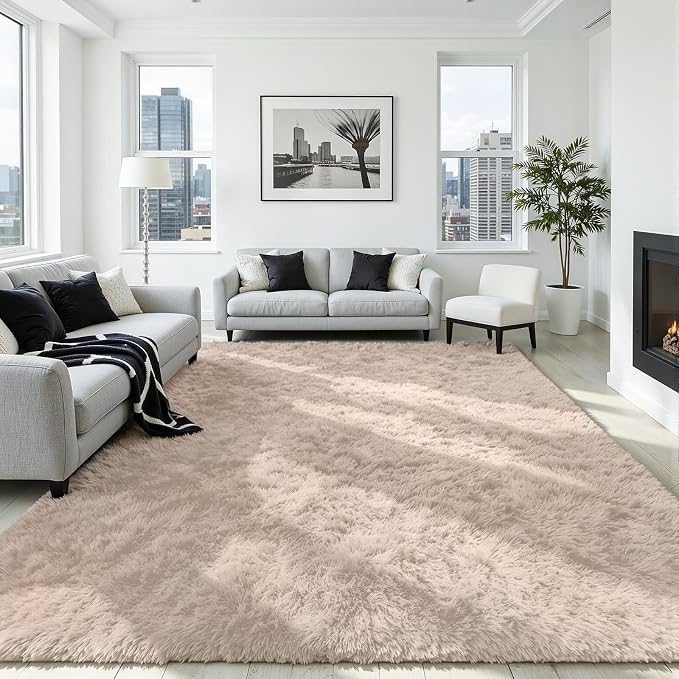 5x7 Area Rug for Living Room, Ultra Soft Fluffy Beige Rugs for Bedroom, Non Slip Large Shag Carpet, Fuzzy Plush Nursery Rug, Thick Washable Indoor Floor Carpets for Kids Office Dorm Home Decor