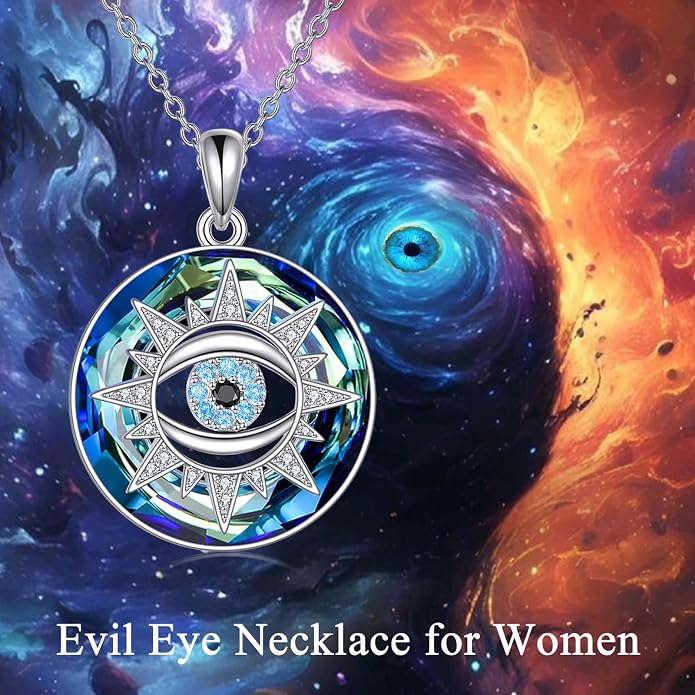 TOUPOP Evil Eye Necklace 925 Sterling Silver Tree of Life/Turquoise Evil Eye Crystal Pendant Necklace Protection Jewelry Amulet Christmas Gifts for Women Her
