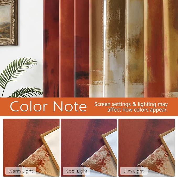 Asuexpect Burnt Orange Curtains for Living Room 2 Panels Abstract Rust Curtain Room Darkening Grommet Window Drapes Modern Decorative Window Treatments for Bedroom, 52x72 Inches
