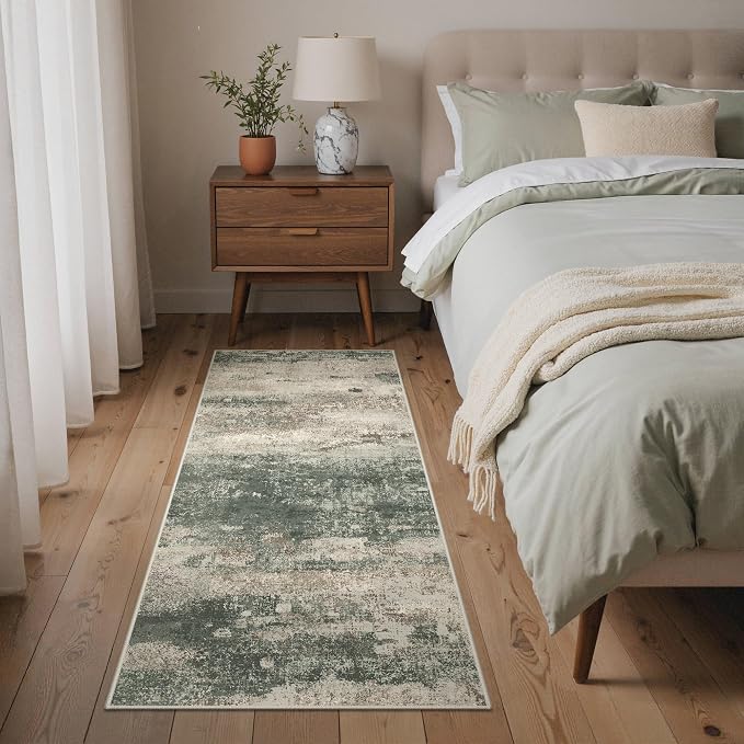 GENIMO Runner Rug Non Slip 2x6, Washable Rug Runner for Hallways Kitchen, Abstract Modern Kitchen Rugs, Low Pile Lightweight Carpet Runners for Entryway, Bedroom, Laundry, Sage Green Sand