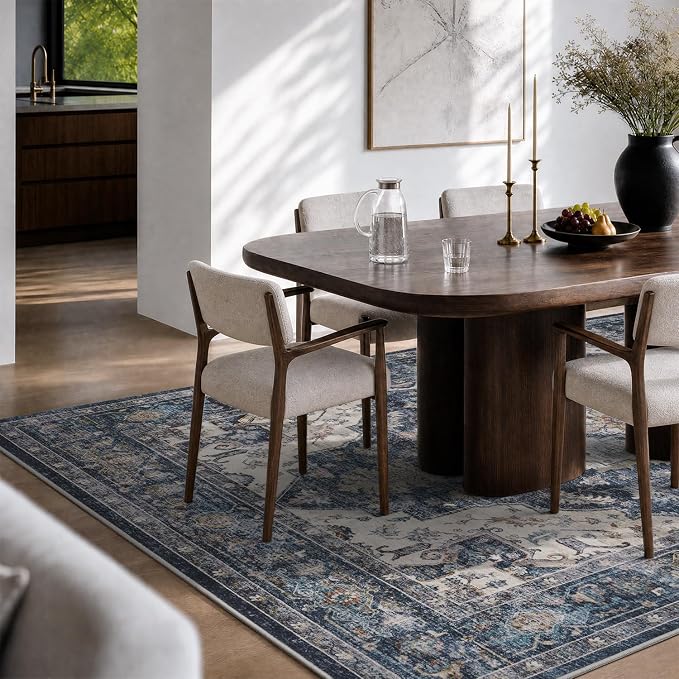 AMOAMI-Area Rug 6X9 Rugs for Living Room-Vintage Soft Blue Rugs for Bedroom-Non Slip Carpet-Machine Washable Rug for Dining Room Living Room Bedroom Office Under Table