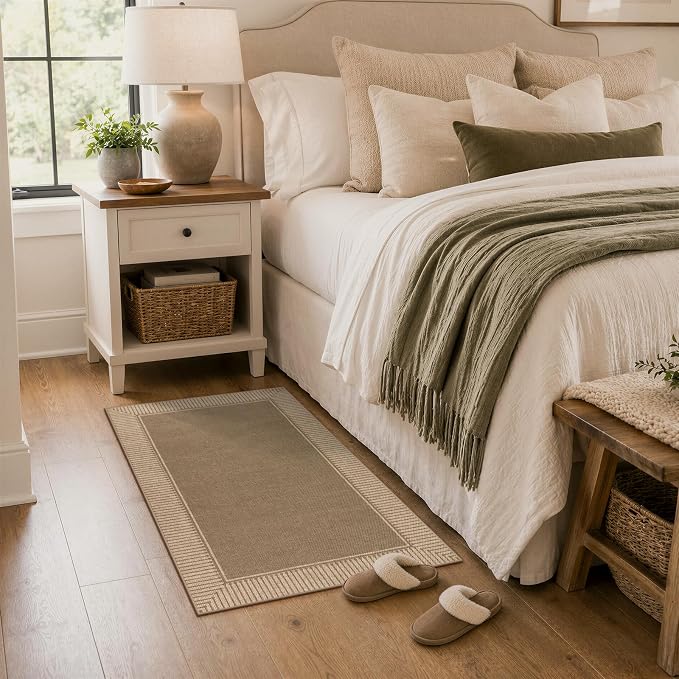 Moynesa Easy Jute Front Door 2x3 Rug, Brown Striped Border Kitchen Mat Non Slip Washable Entryway Throw Rugs, Indoor Outdoor Farmhouse Neutral Doormat Carpets for Bathroom Doorway Porch Foyer