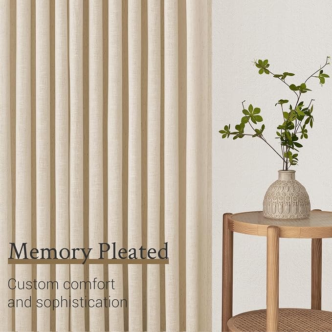 Topfinel Pinch Pleated Curtains 90 Inches Long 2 Panels Set,Sand Beige Semi Sheer Cotton Blend Fabric Aesthetic Advanced Curtain Drapes for Living Room Bedroom,40x90 inch Length
