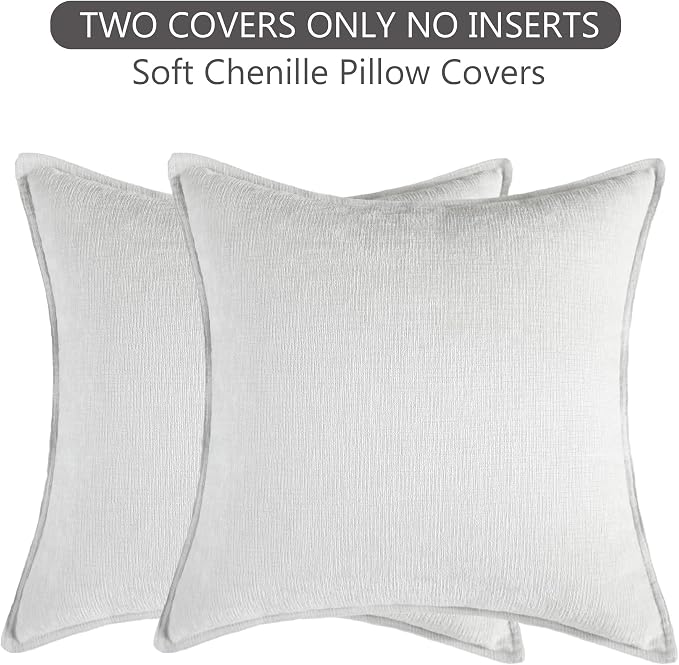 Stellhome Soft Chenille Decorative Pillow Covers 20x20 Inch Natural Light Grey Boho Farmhouse Neutral Couch Throw Pillows for Bed Sofa Livingroom Pack of 2 Accent Modern Pillowcase Home Decor