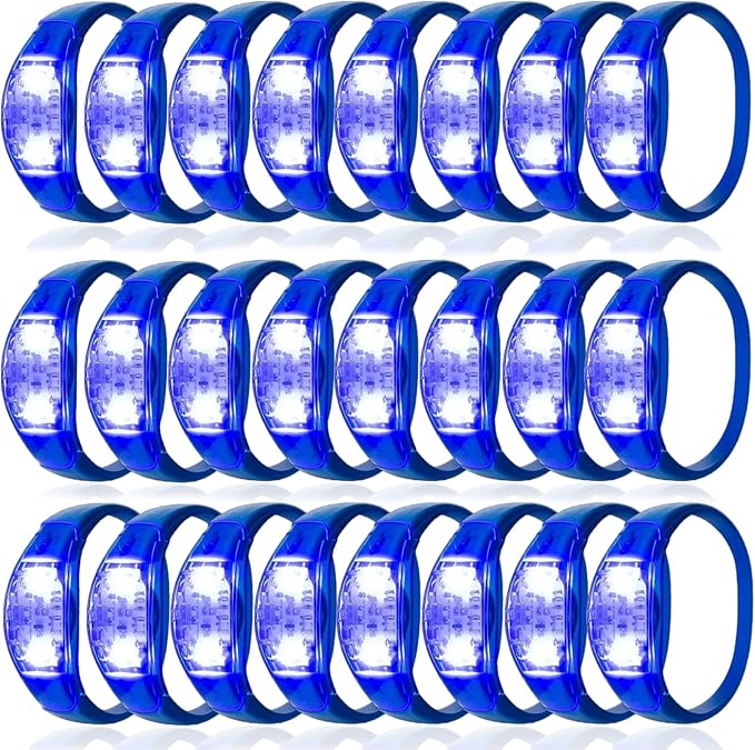24 Pcs LED Glow Bracelets Sound Activated Led Flashing Bracelet Music Control Light Up Bracelets,Glow in The Dark Party Supplies For Birthday Carnival Concerts Night Events Christmas Gift (blue)